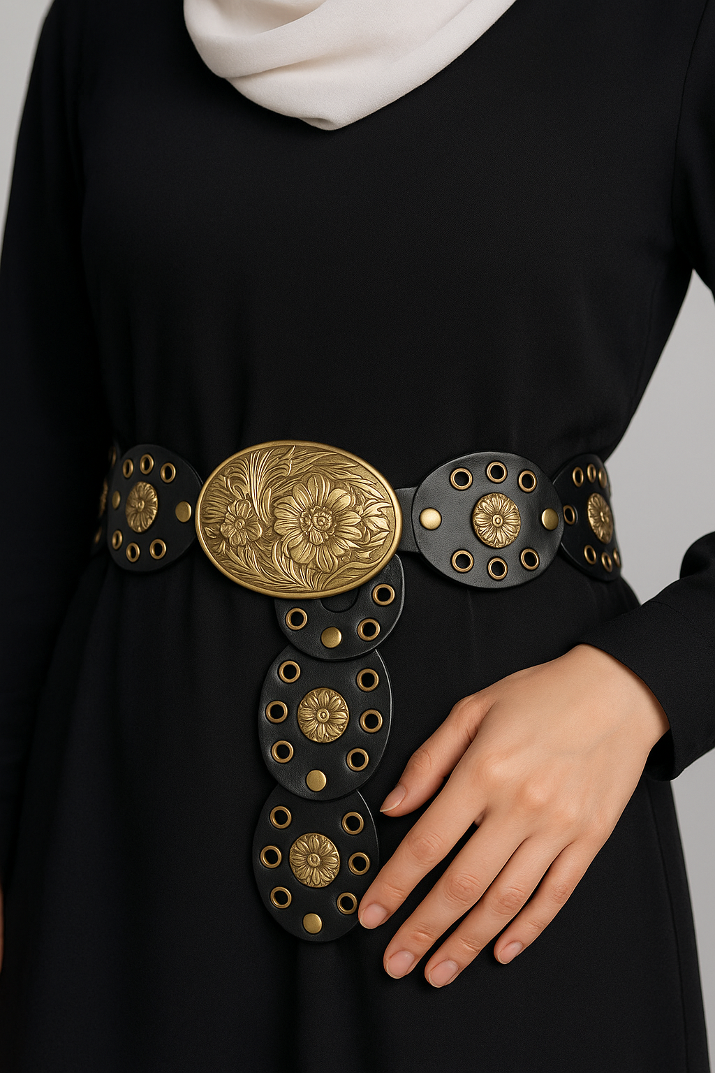 Azalea Vintage Brass Statement Belt – 112 cm
