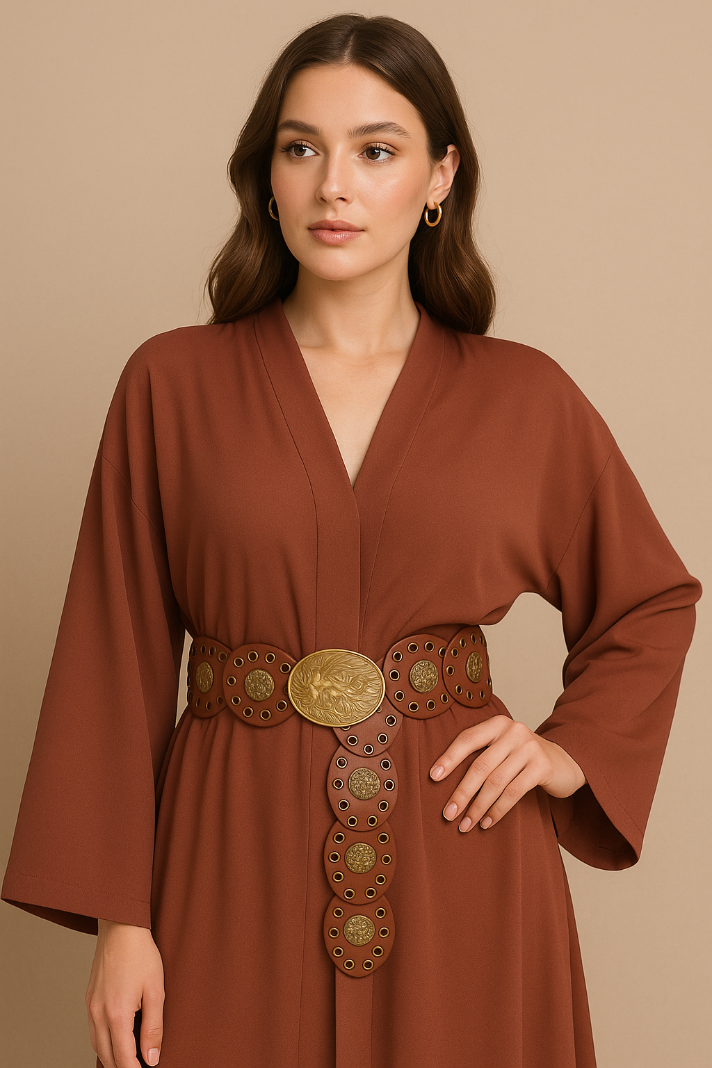 Azalea Vintage Brass Statement Belt – 112 cm