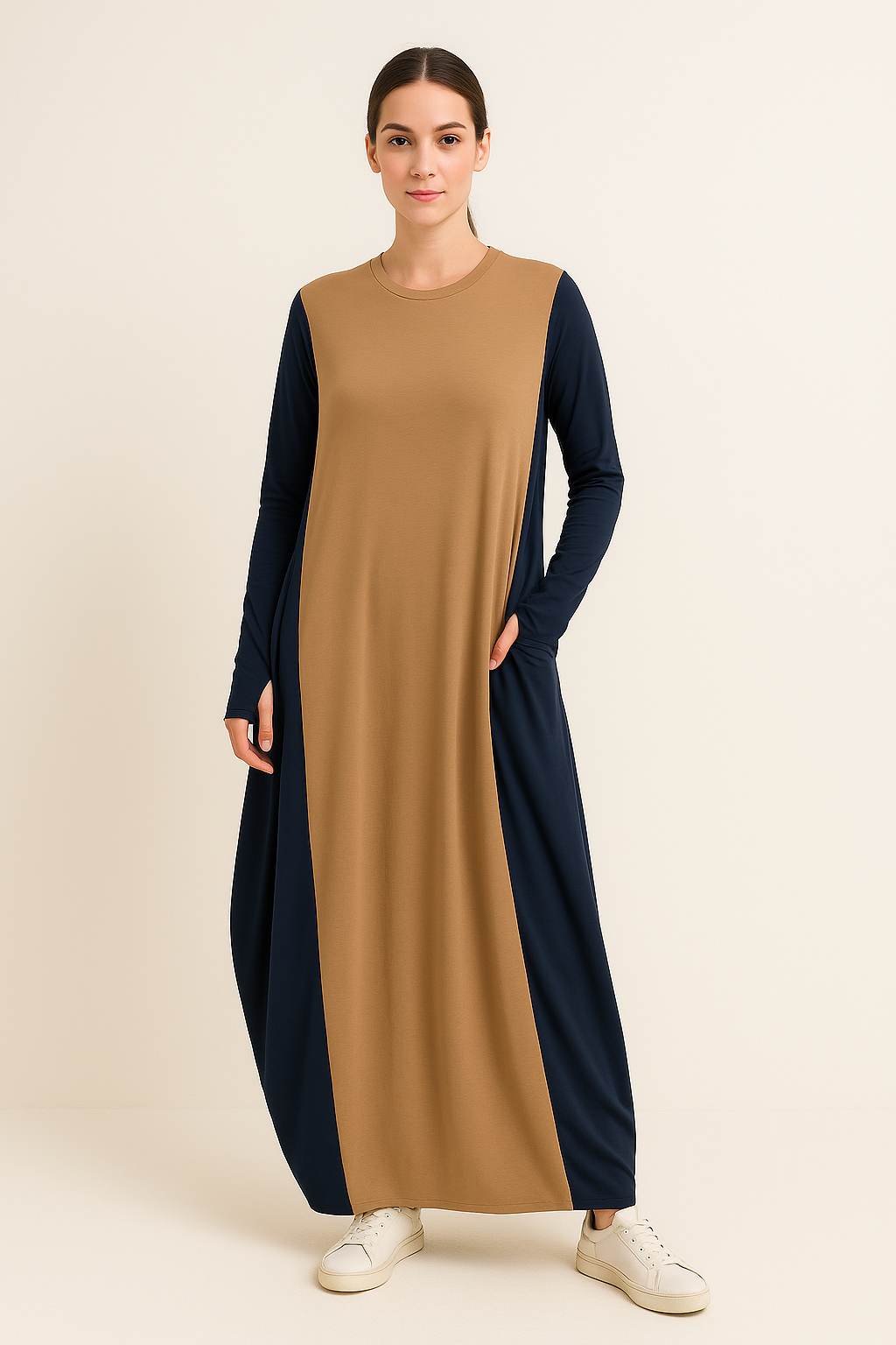 Dual-Tone Draped Pocket Maxi