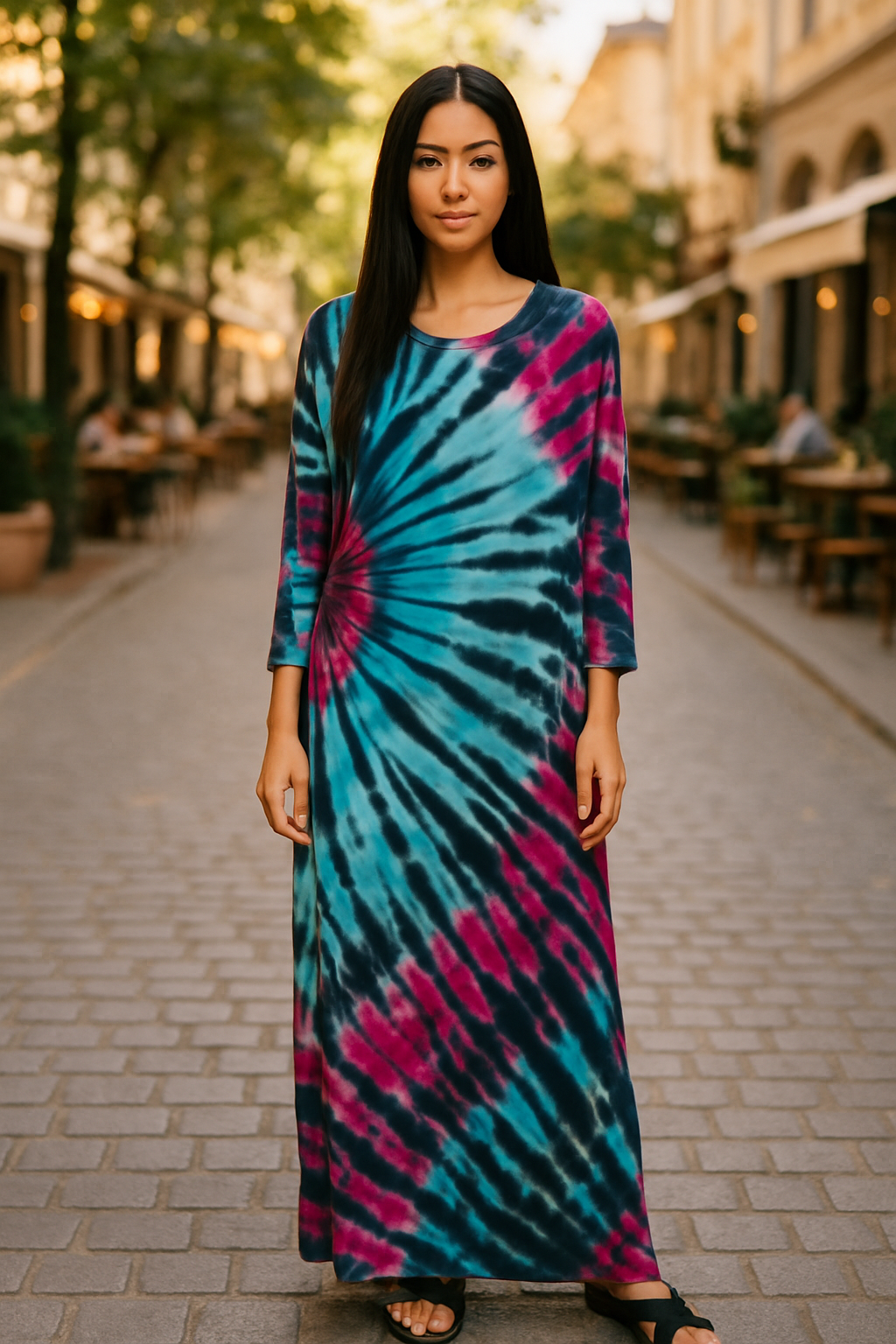 Black Fuchia Tiedye Ballon Dress