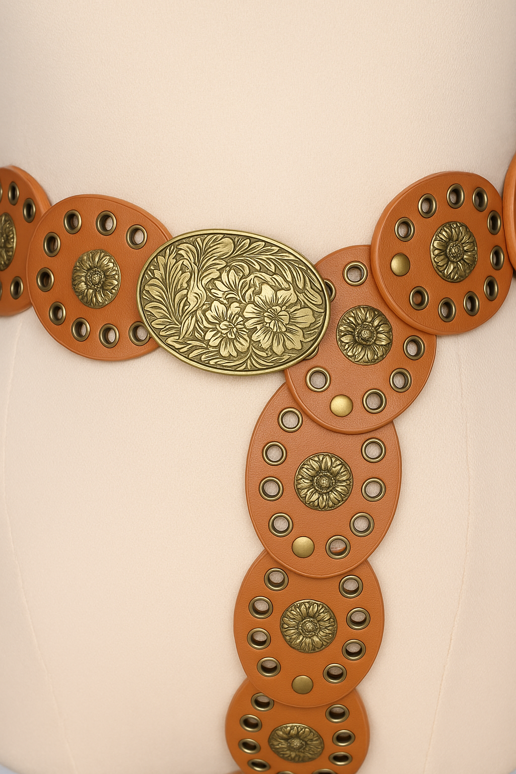 Azalea Vintage Brass Statement Belt – 112 cm