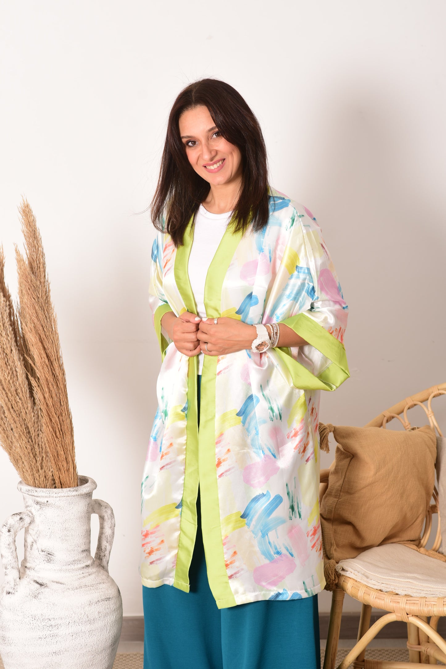 Pastel Breeze Satin Kimono