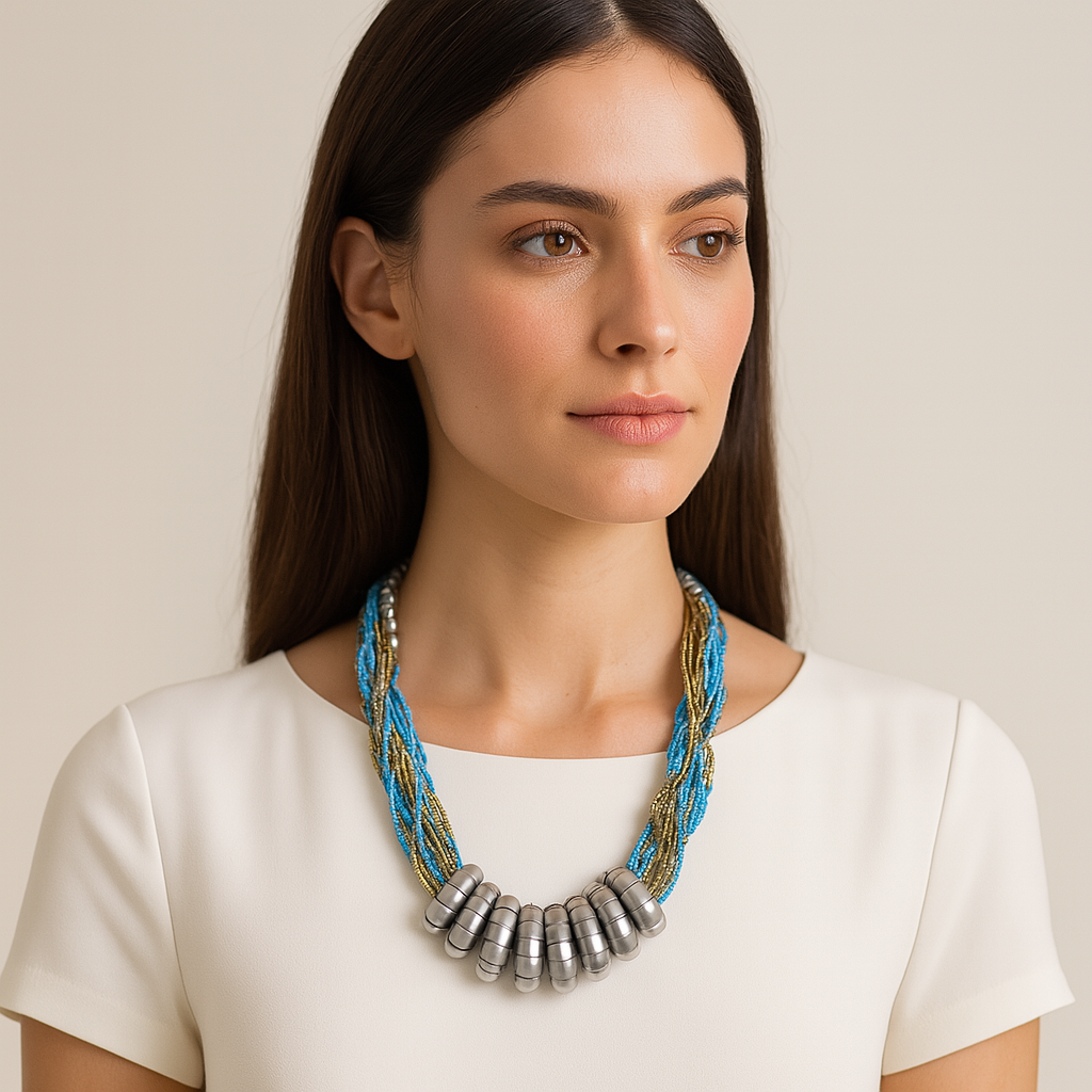 Ocean Alloy Beaded Statement Necklace