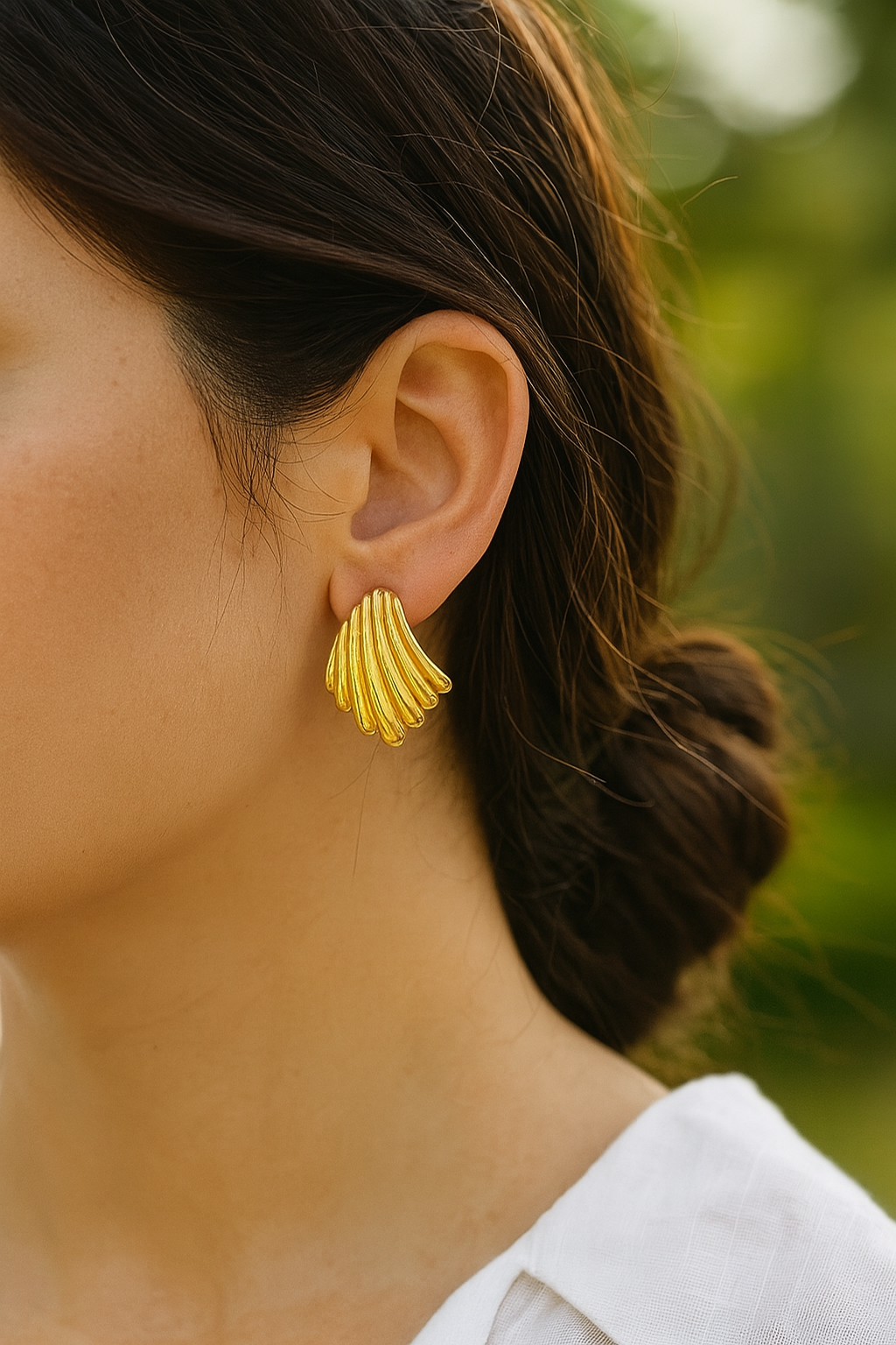 Gold Fan Shell Stud Earrings