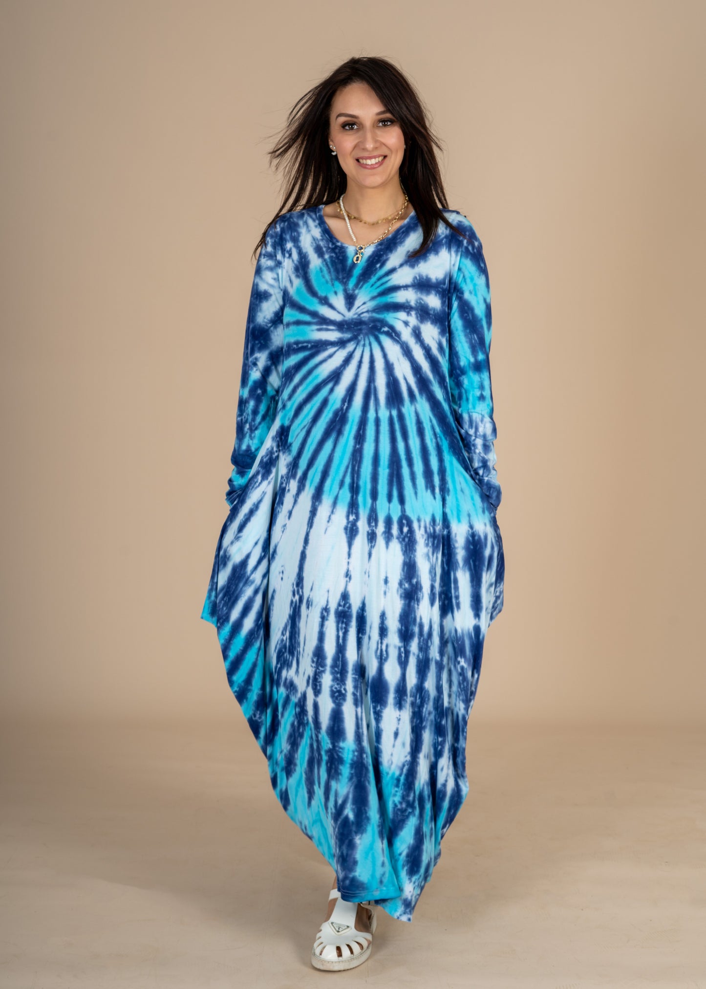 Multi Blue Tiedye Ballon Dress