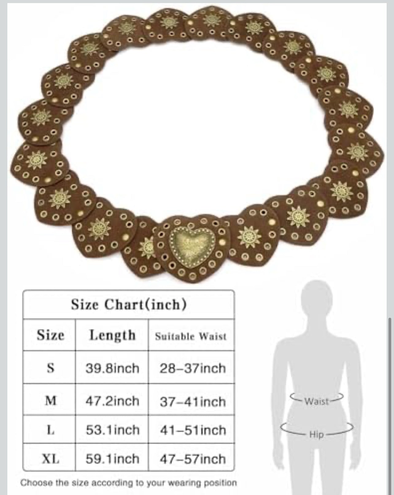 Heart & Sunburst Drop Belt 111CM