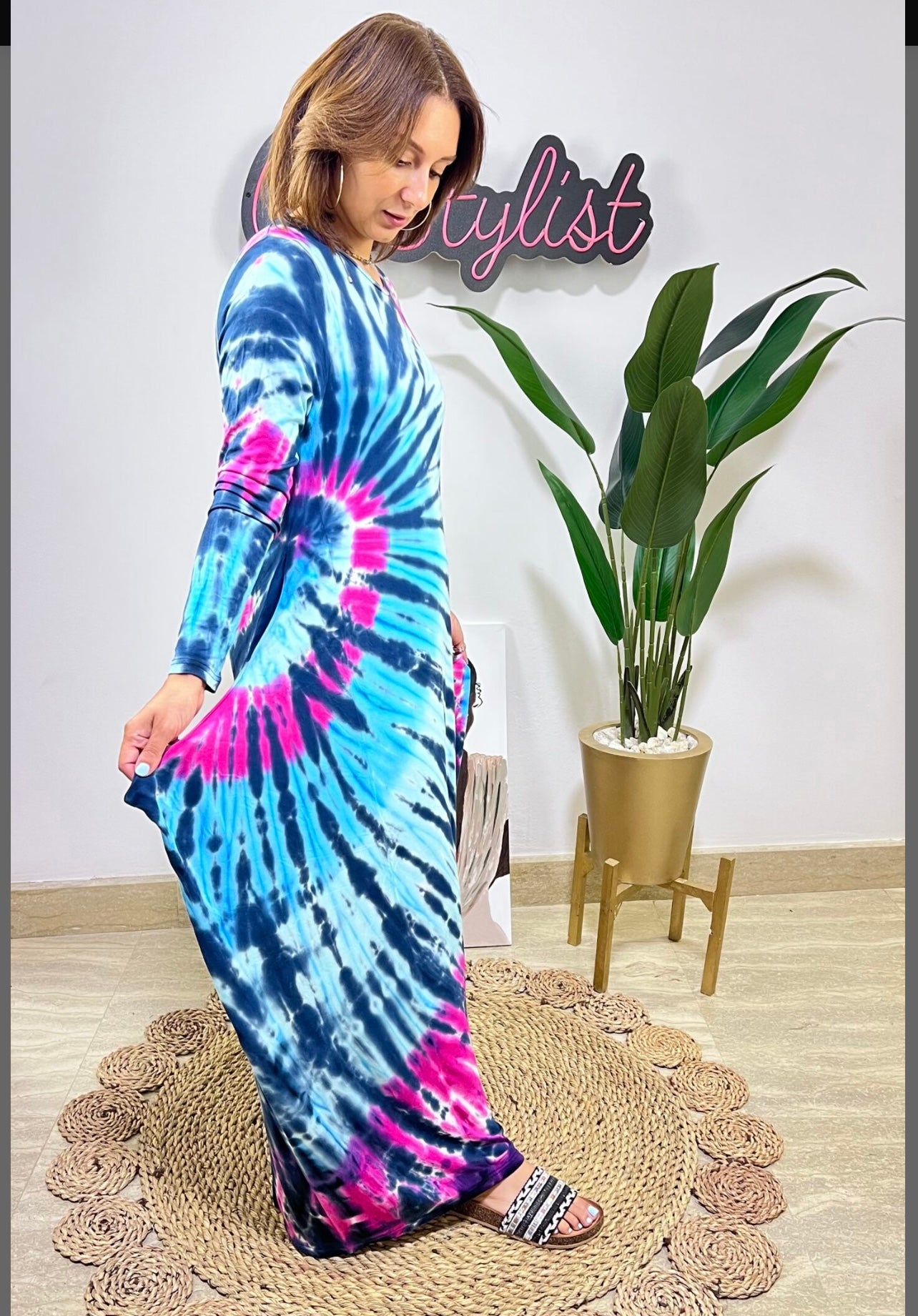 Black Fuchia Tiedye Ballon Dress