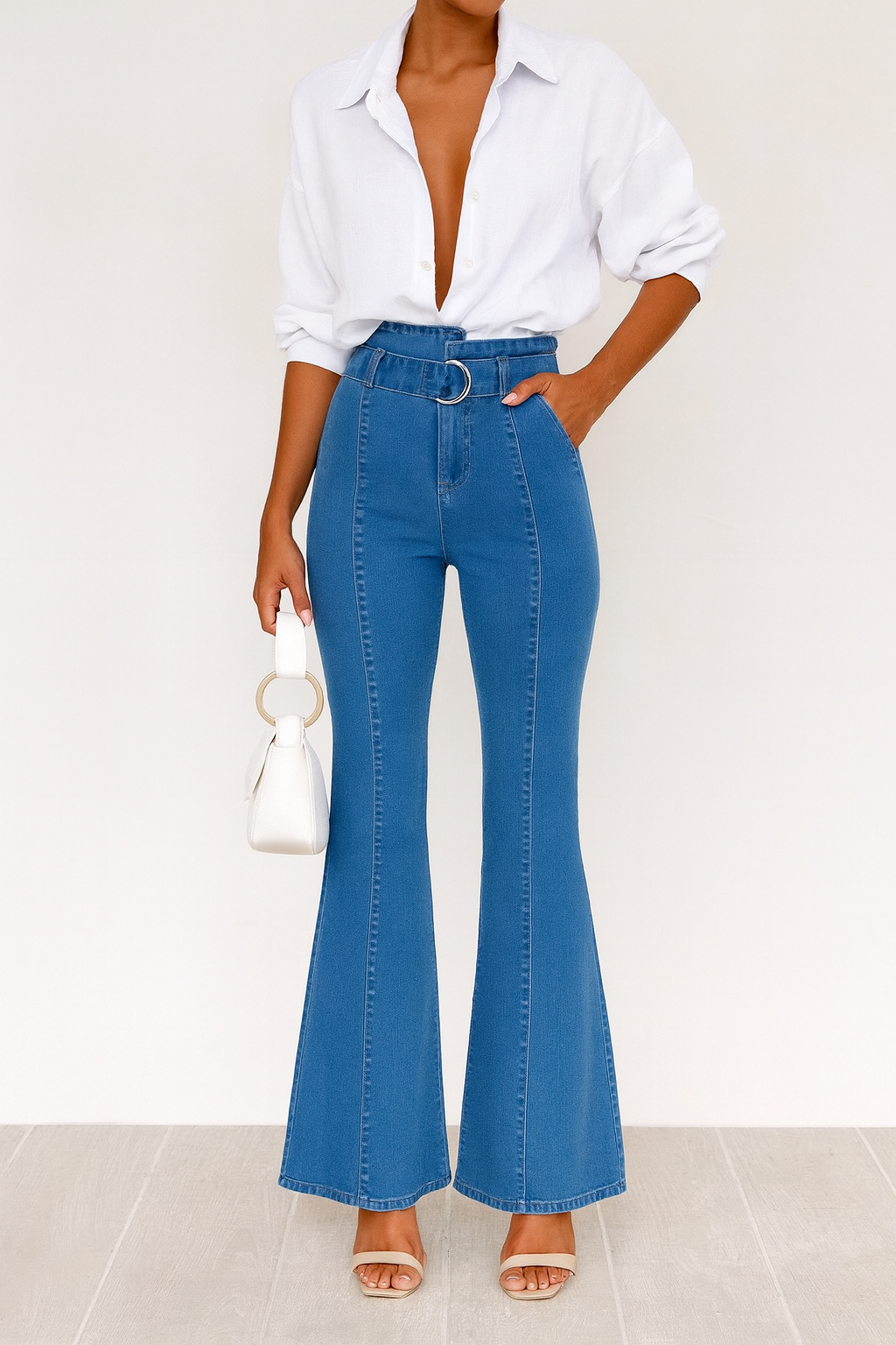 Retro Flare Belted Jeans