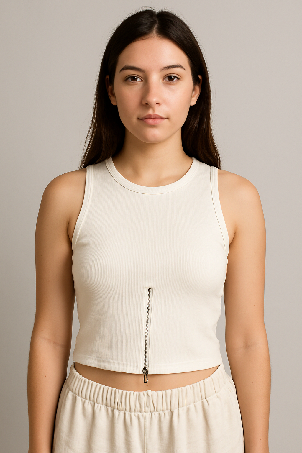 Sleek Zip-Front Ribbed Crop Top