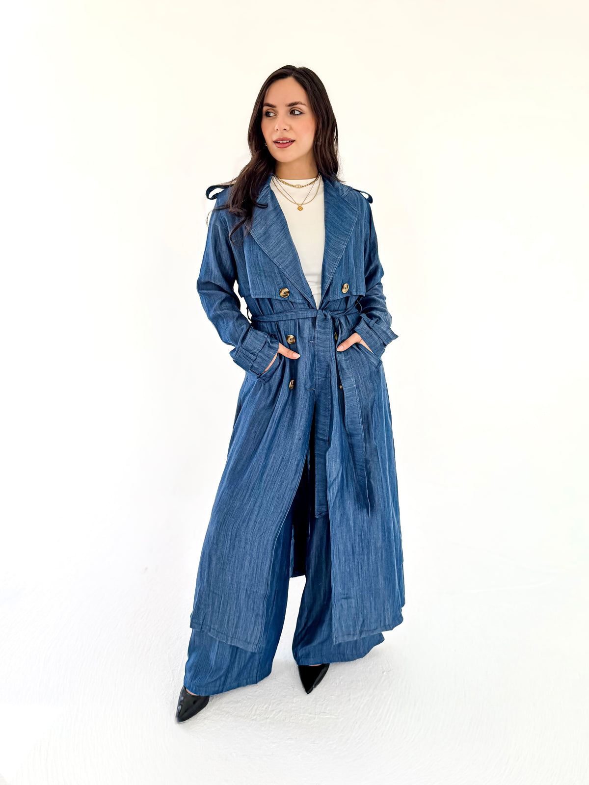 The Élan Trench Coat Denim  Blue