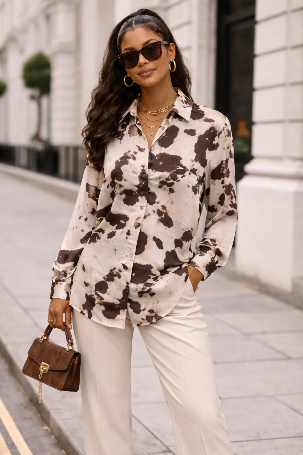 Abstract Cow Silky Shirt