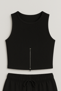 Sleek Zip-Front Ribbed Crop Top