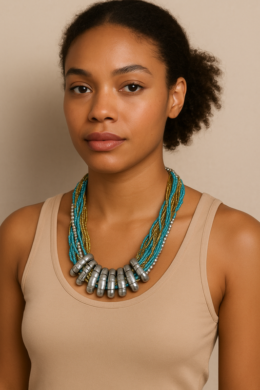 Ocean Alloy Beaded Statement Necklace
