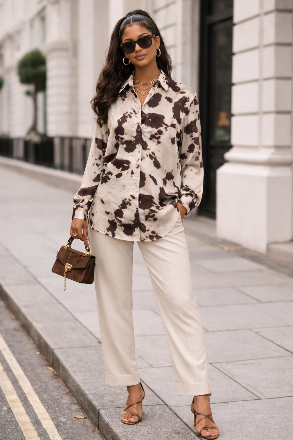 Abstract Cow Silky Shirt