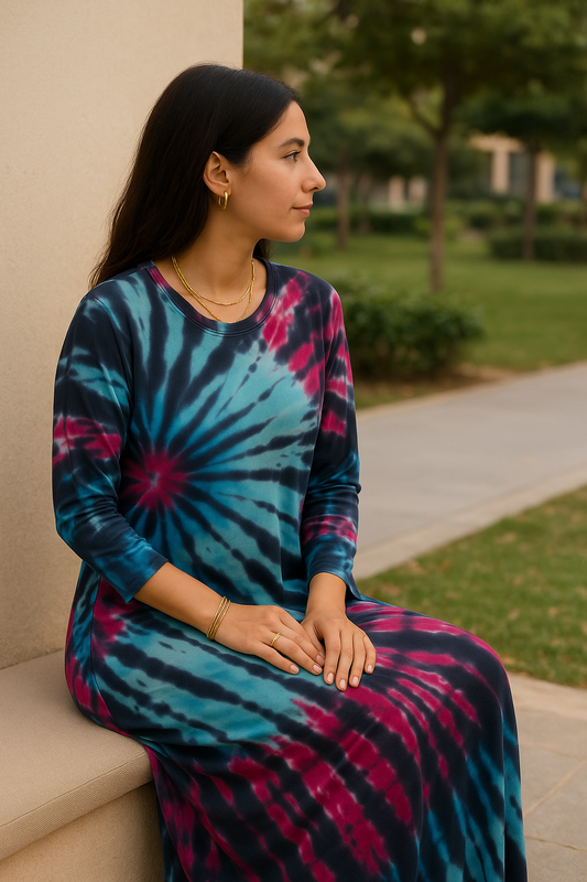 Black Fuchia Tiedye Ballon Dress