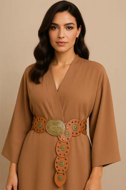 Azalea Vintage Brass Statement Belt – 112 cm