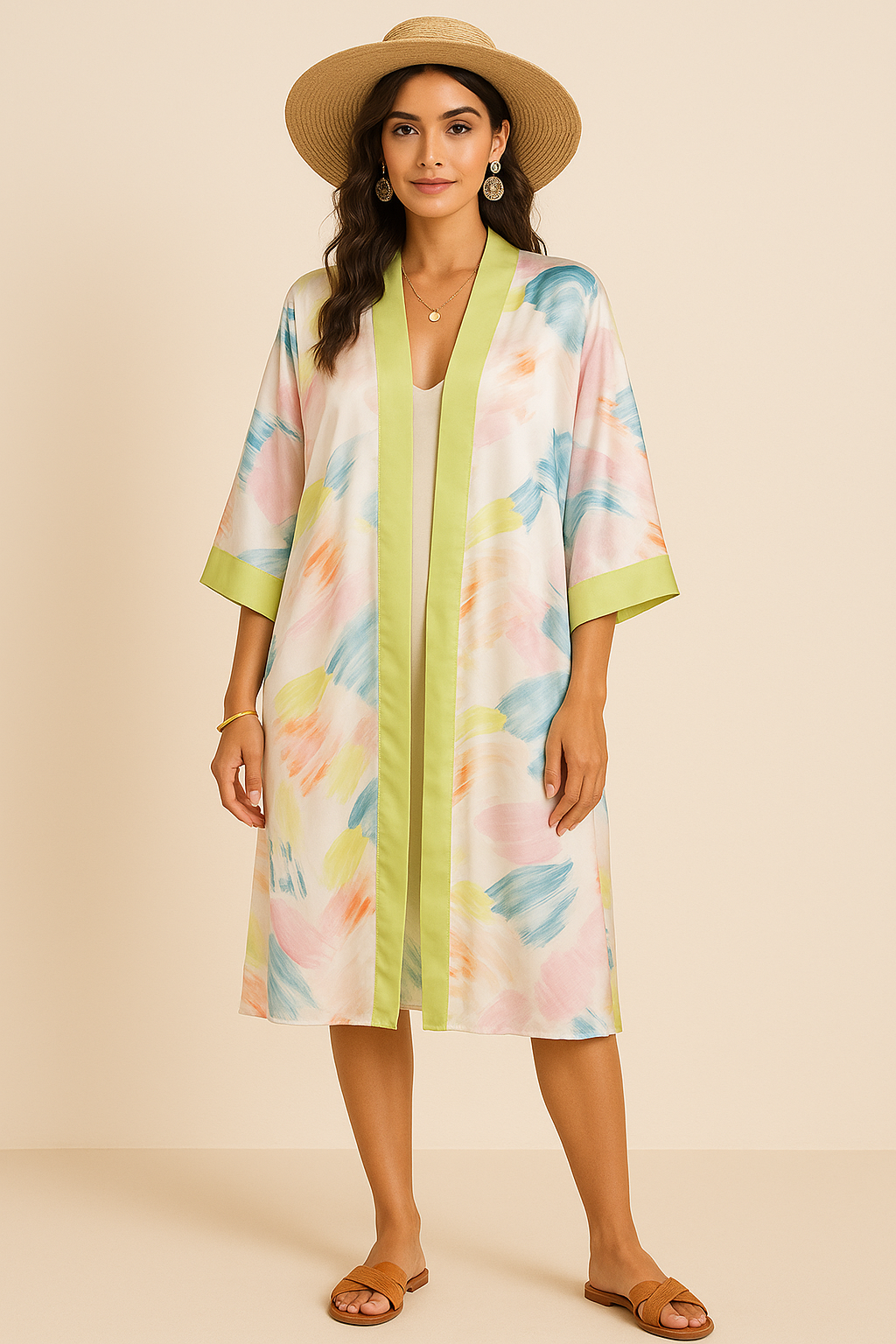 Pastel Breeze Satin Kimono