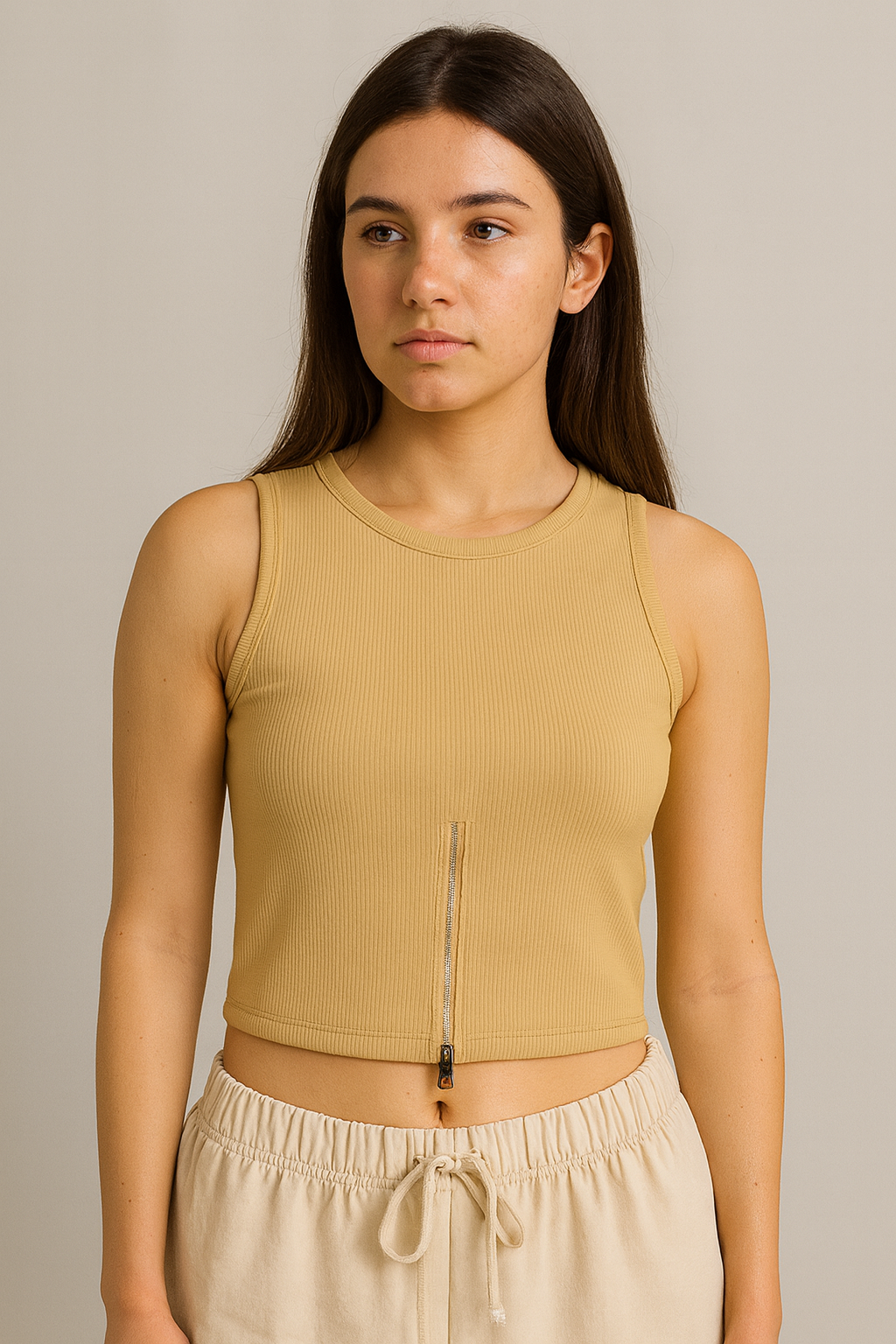 Sleek Zip-Front Ribbed Crop Top
