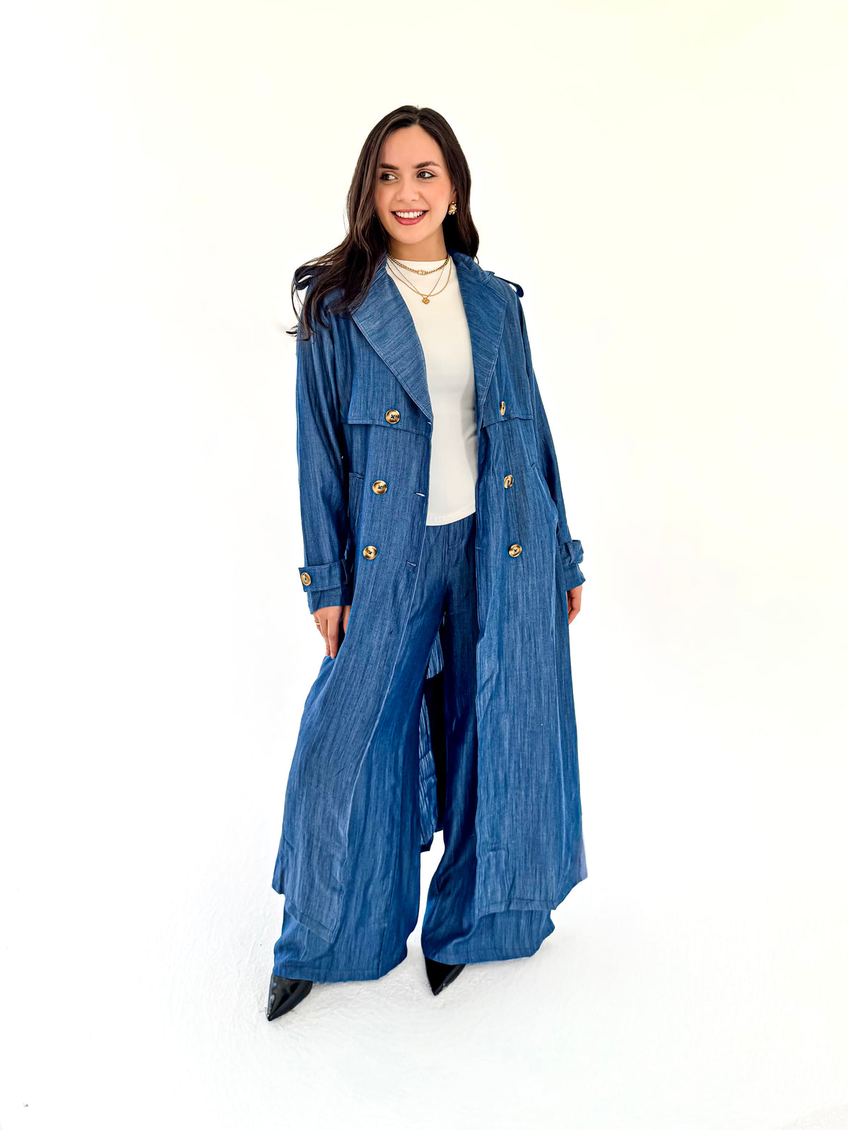 The Élan Trench Coat Denim  Blue