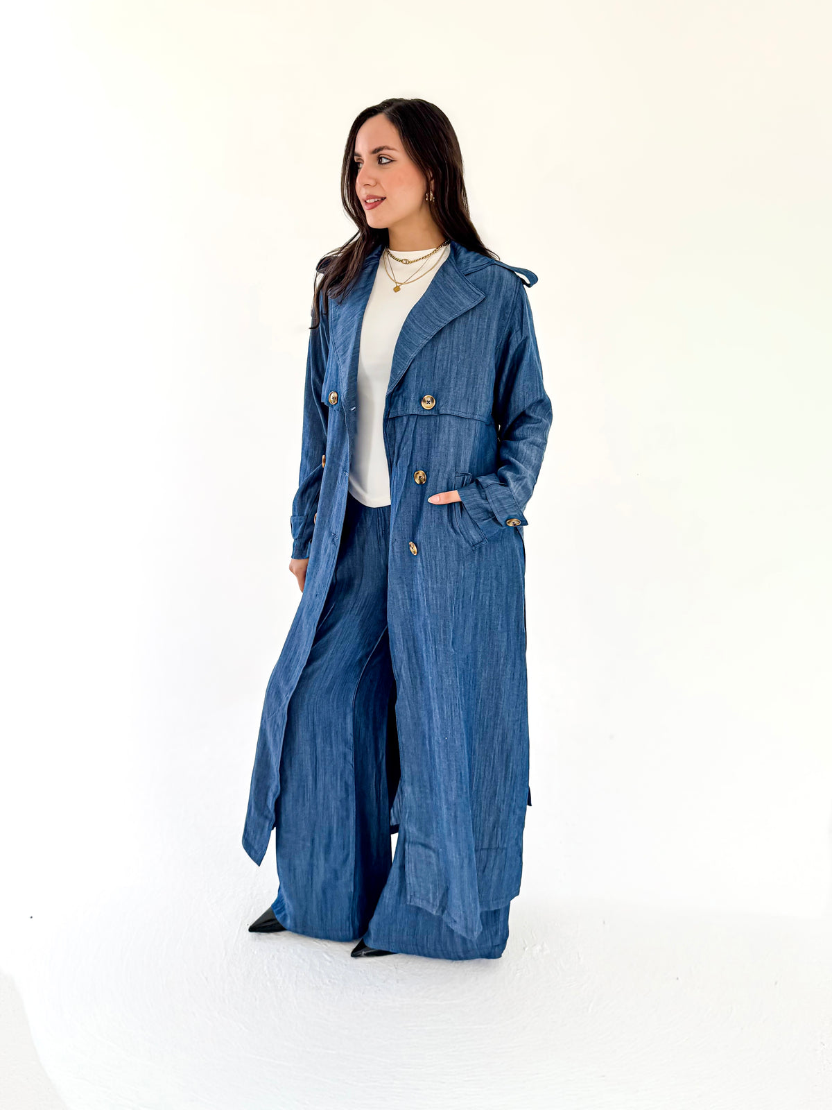 The Élan Trench Coat Denim  Blue