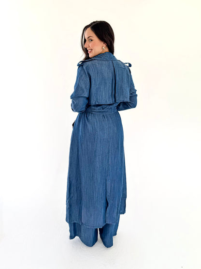 The Élan Trench Coat Denim  Blue