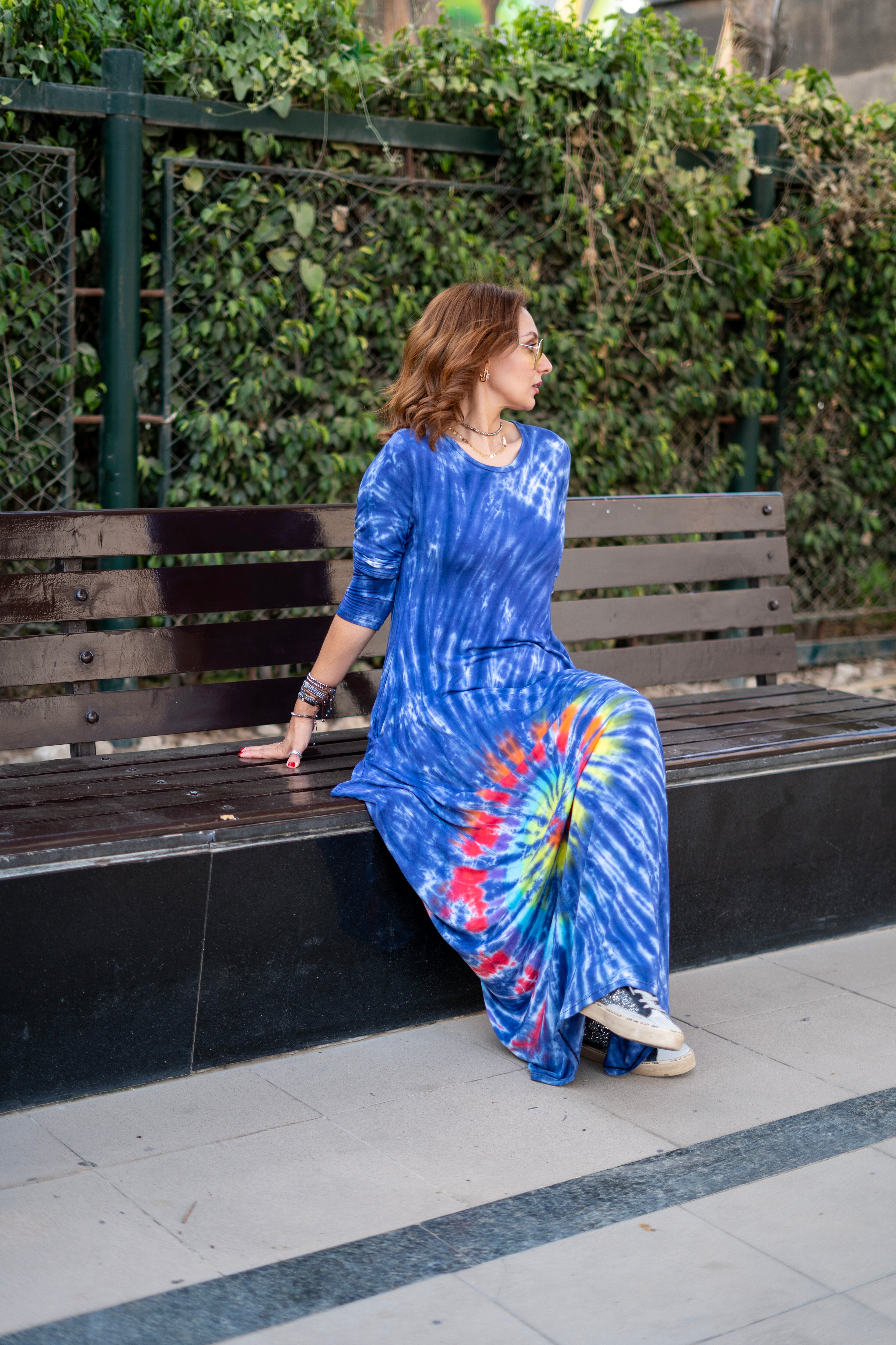 Navy Tiedye Ballon Dress