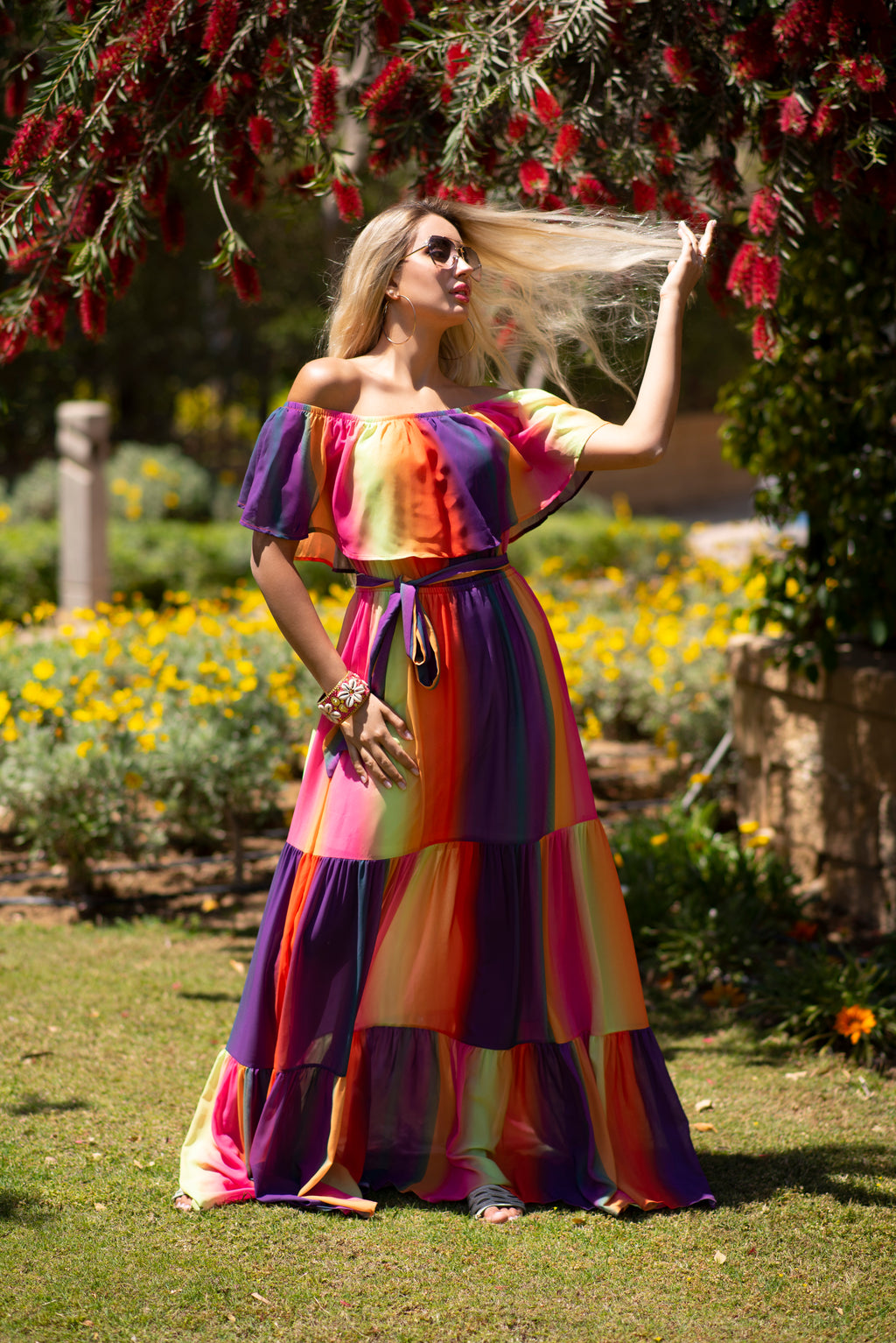 Sunset Glow Off-Shoulder Maxi Dress