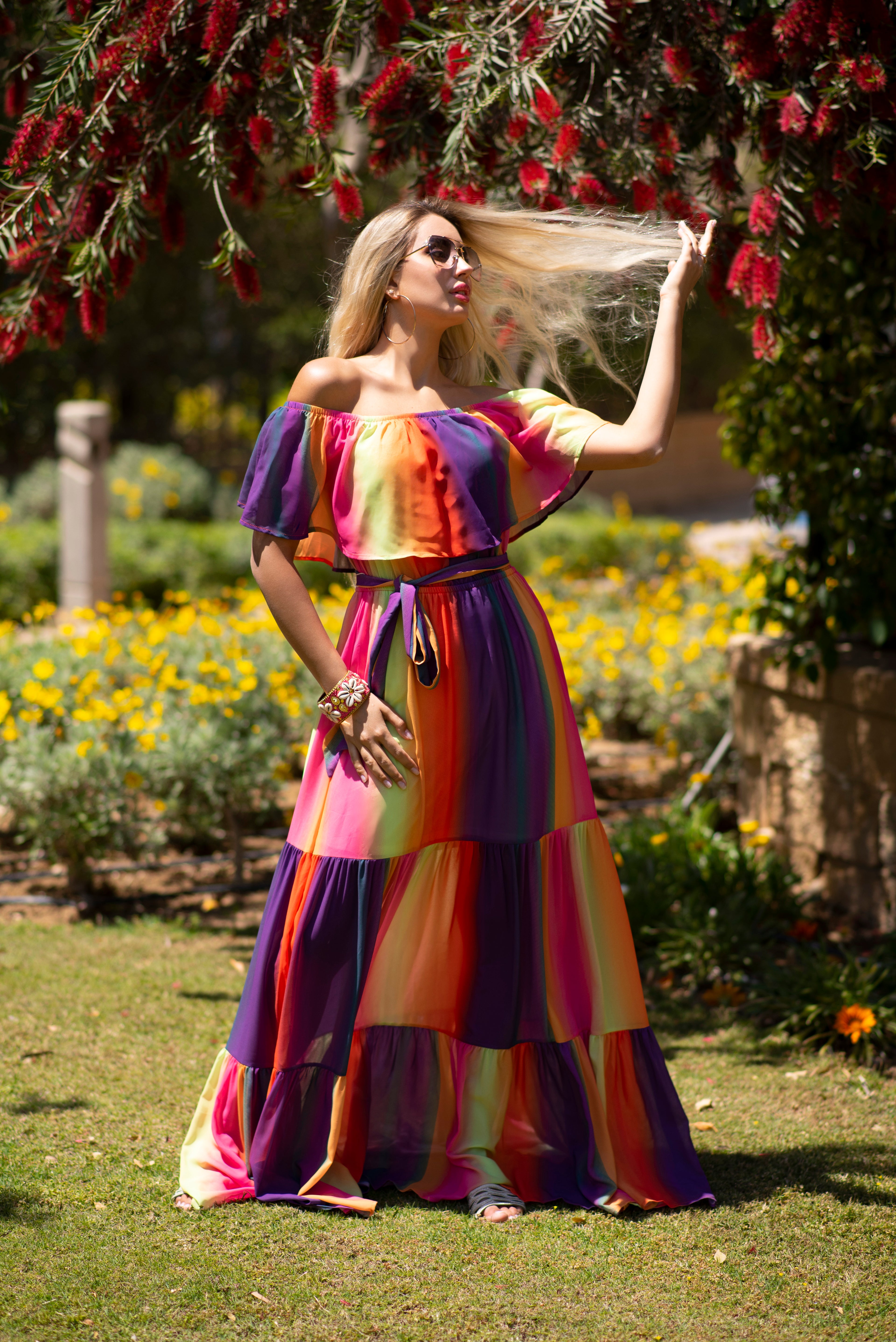 Sunset Glow Off-Shoulder Maxi Dress