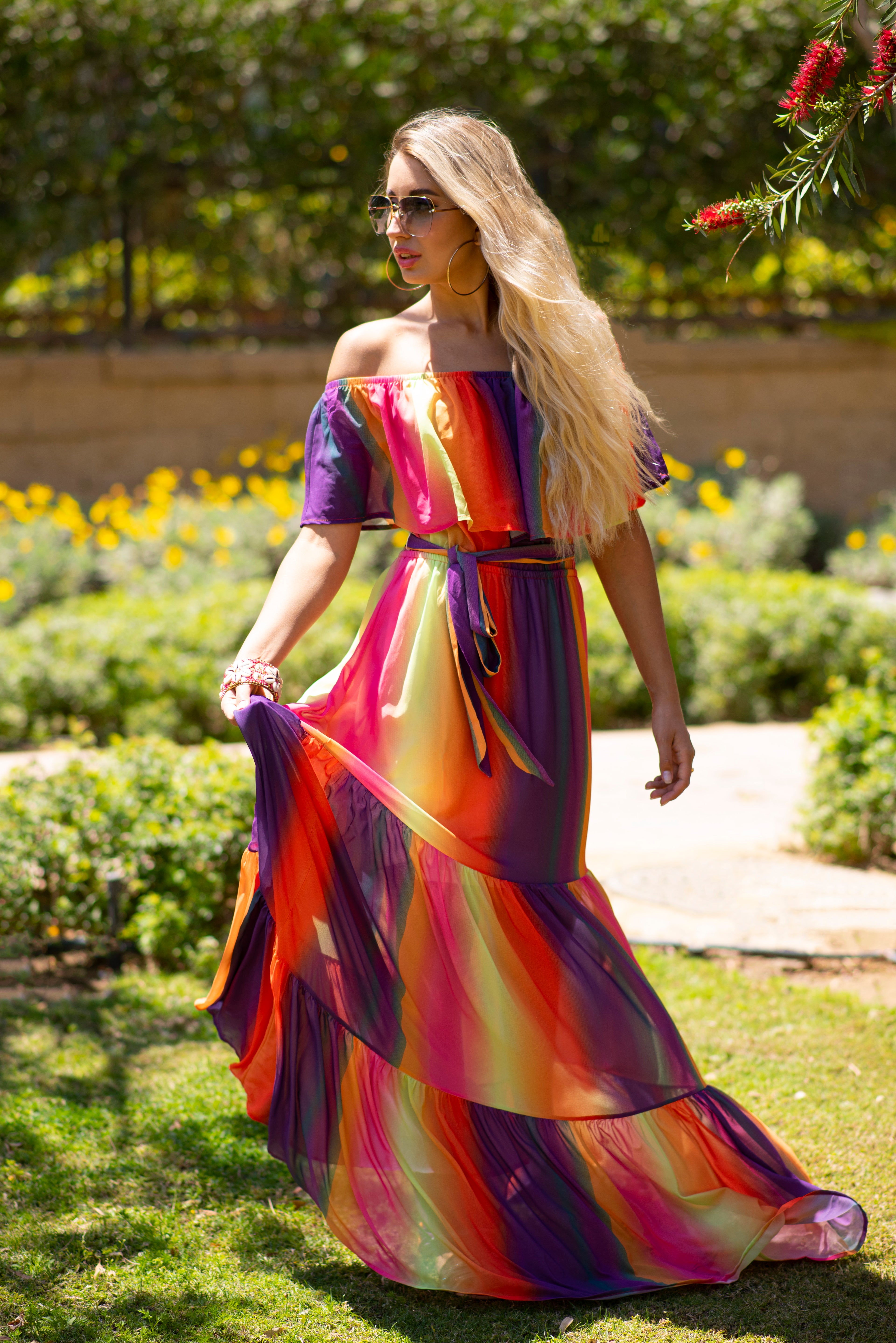 Sunset Glow Off-Shoulder Maxi Dress
