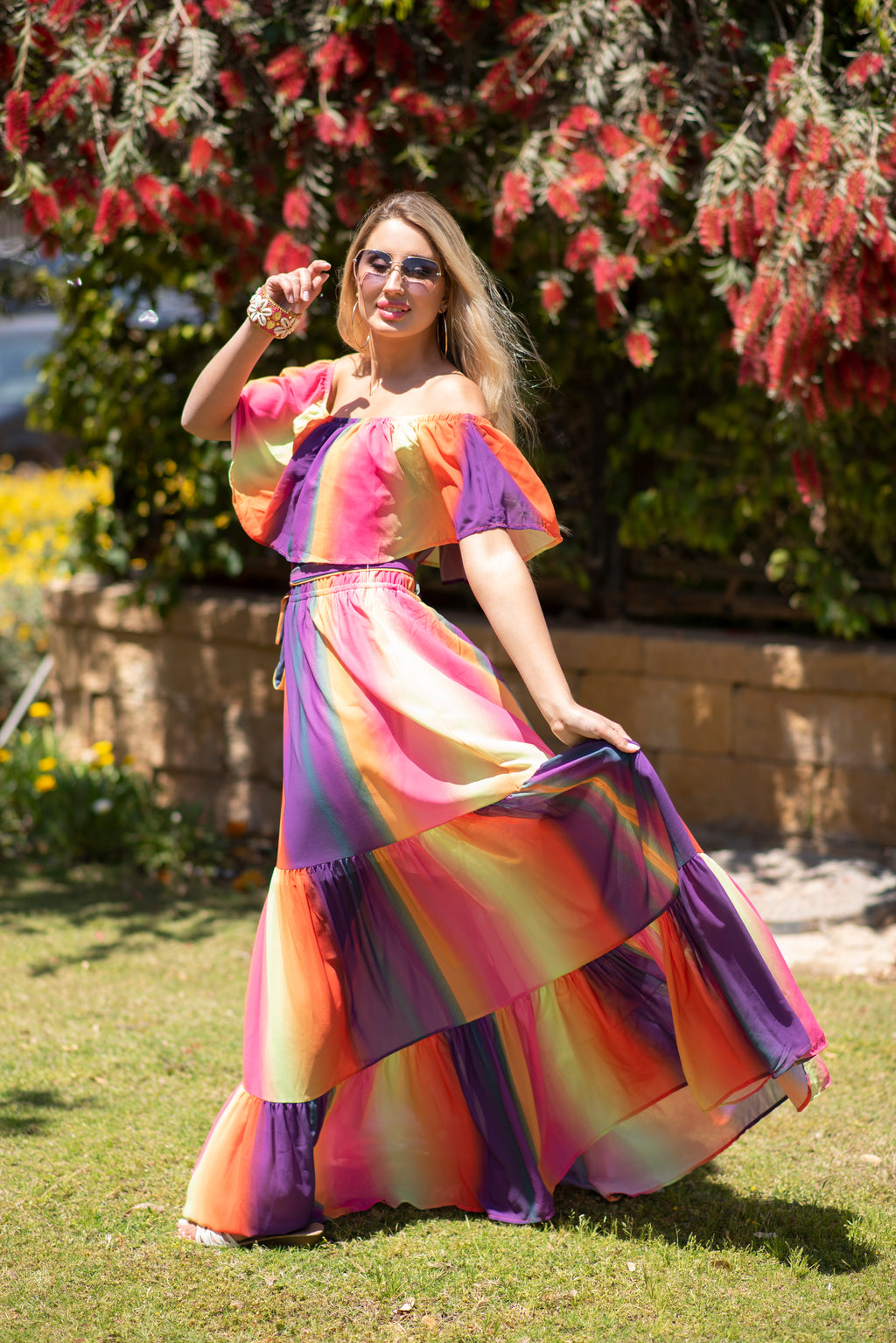 Sunset Glow Off-Shoulder Maxi Dress