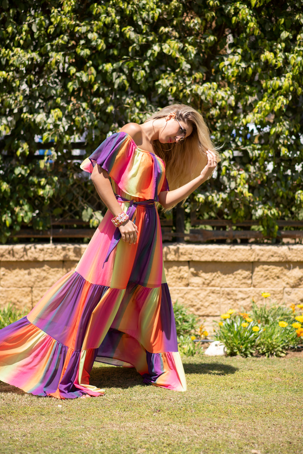 Sunset Glow Off-Shoulder Maxi Dress