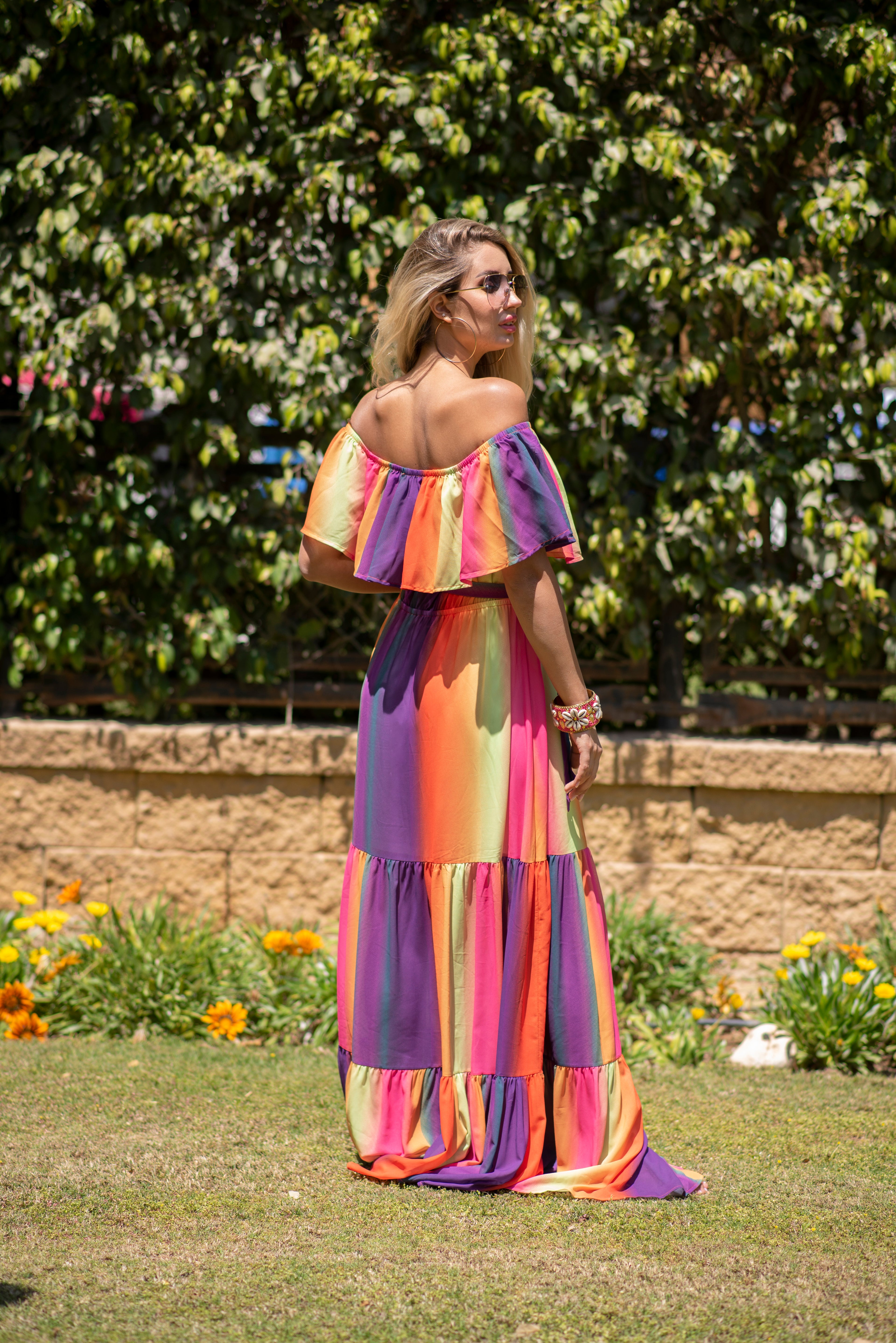 Sunset Glow Off-Shoulder Maxi Dress