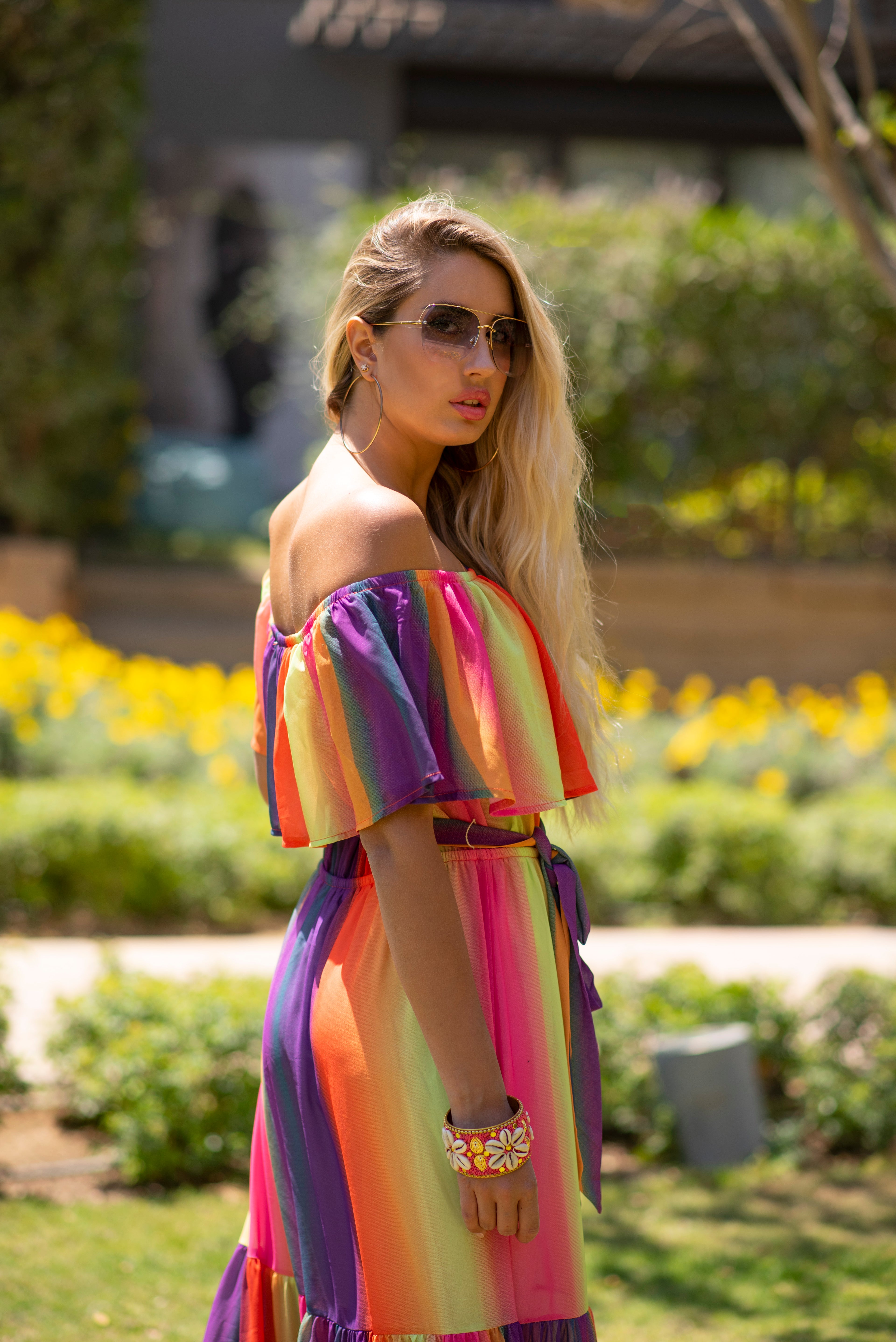 Sunset Glow Off-Shoulder Maxi Dress