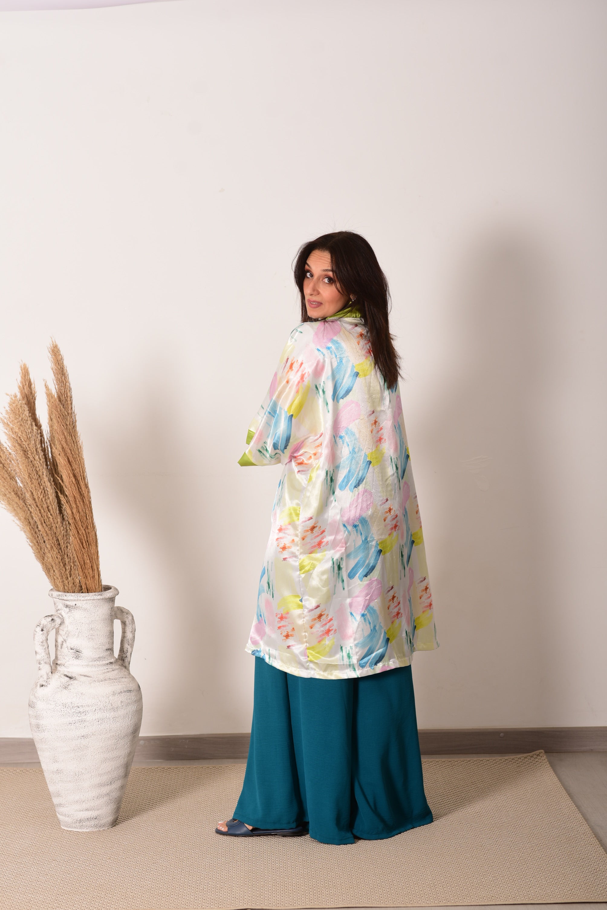 Pastel Breeze Satin Kimono