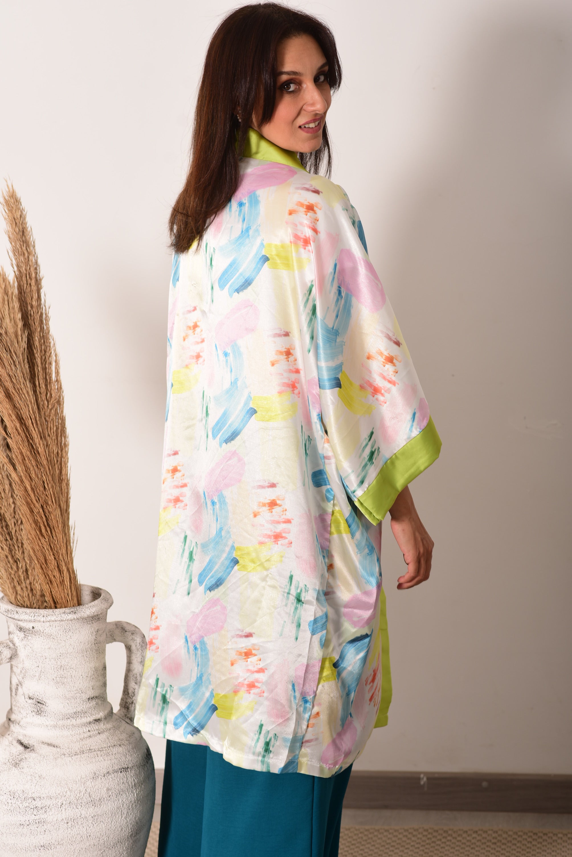 Pastel Breeze Satin Kimono