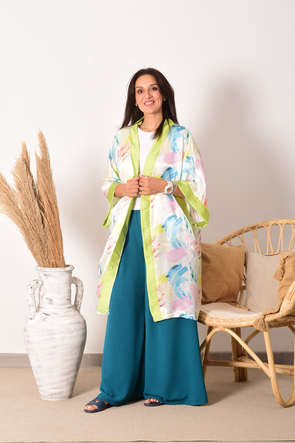 Pastel Breeze Satin Kimono