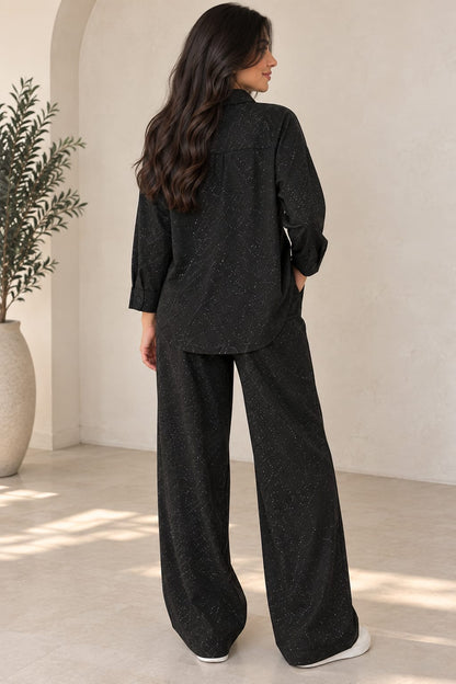 Midnight Sparkle Relaxed Shirt & Wide-Leg Pants Set