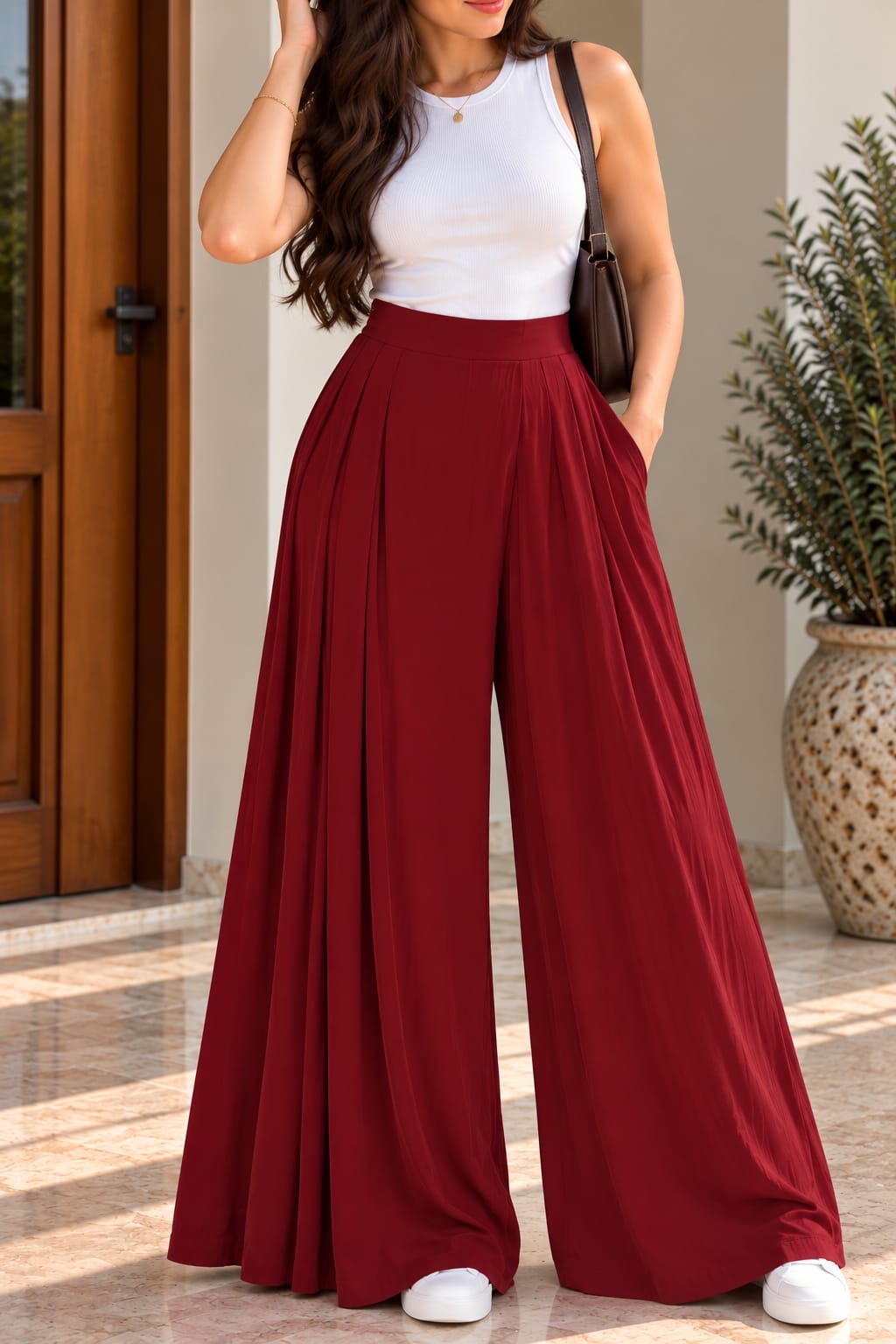 Flowy Pleated Wide-Leg Pants