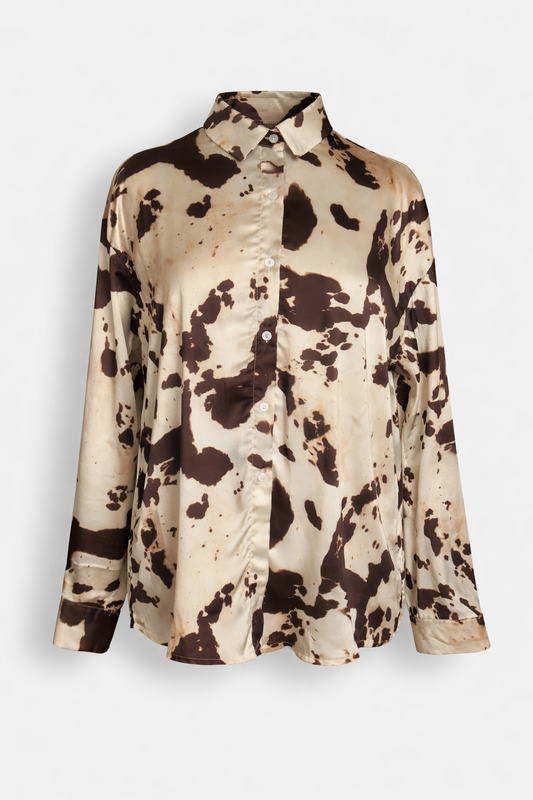 Abstract Cow Silky Shirt