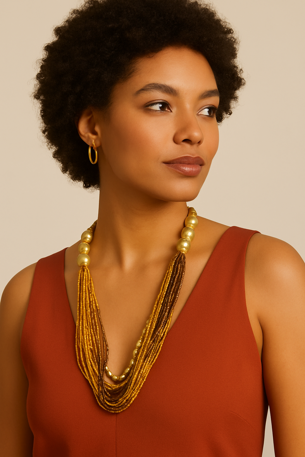 Golden Dusk Beaded Layers Necklace