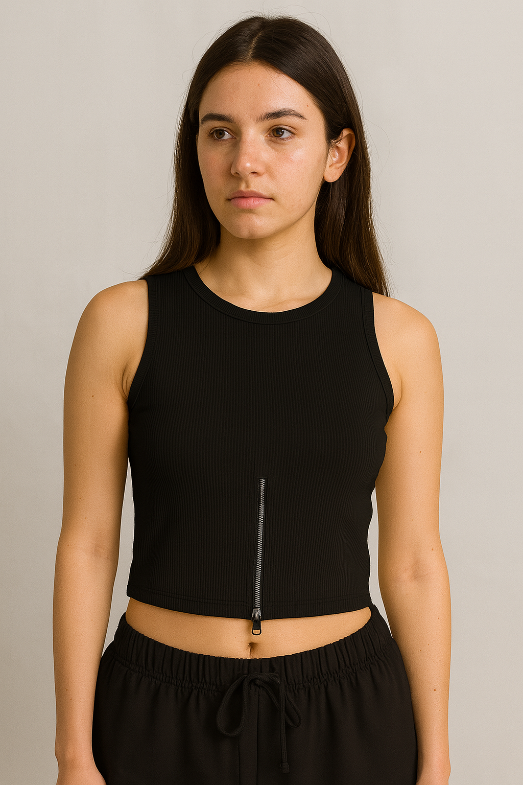 Sleek Zip-Front Ribbed Crop Top