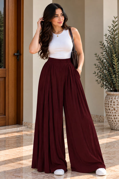 Flowy Pleated Wide-Leg Pants