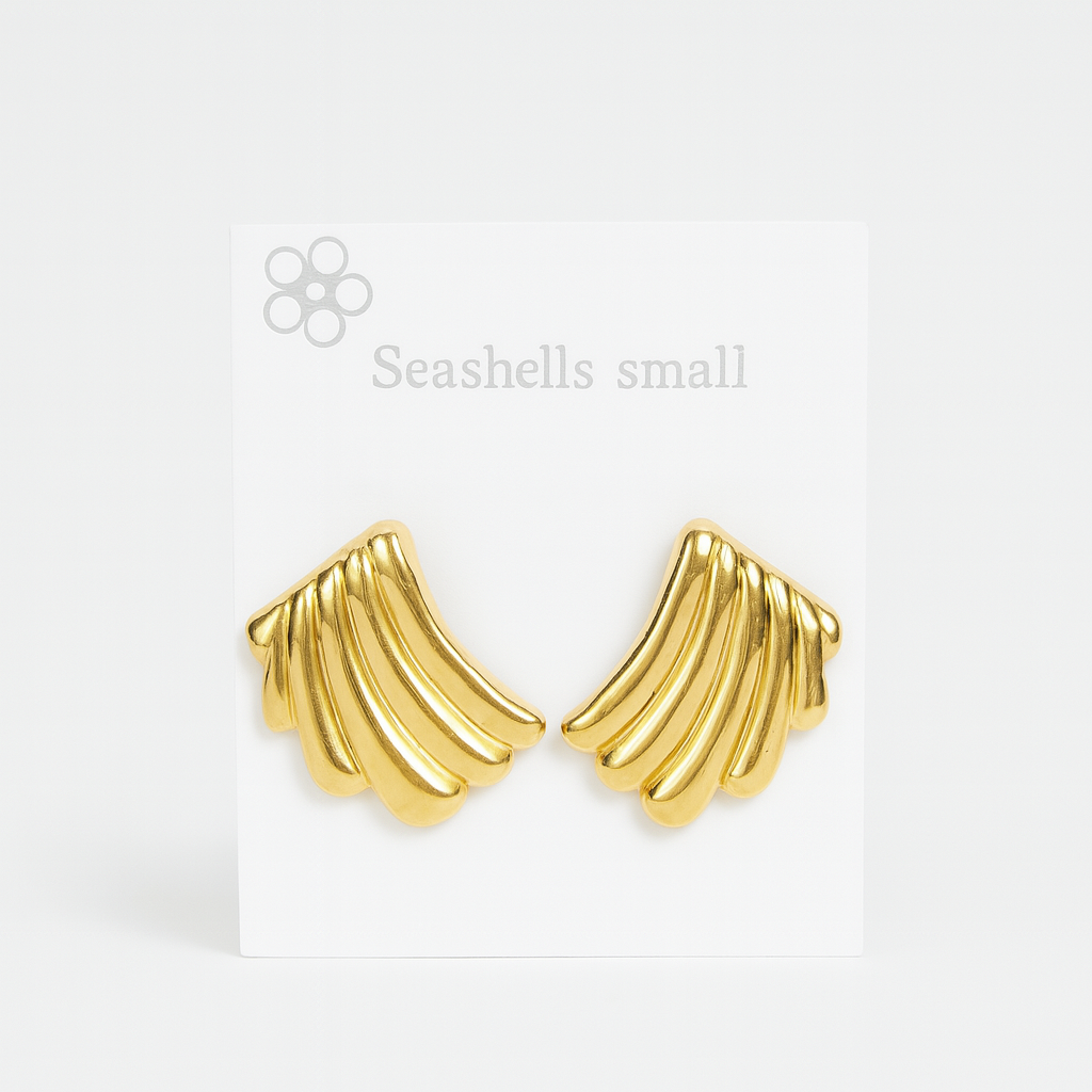 Gold Fan Shell Stud Earrings
