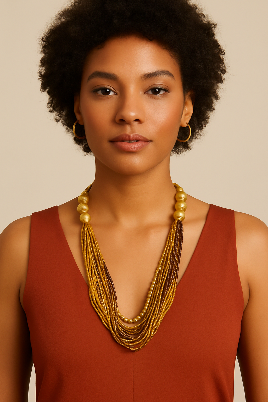 Golden Dusk Beaded Layers Necklace