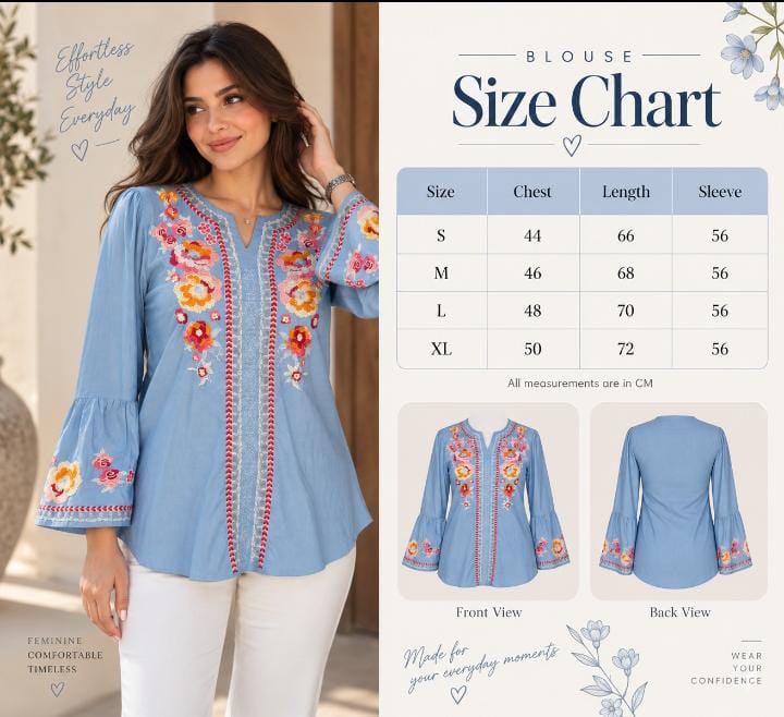 Floral Embroidered Flare-Sleeve Blouse