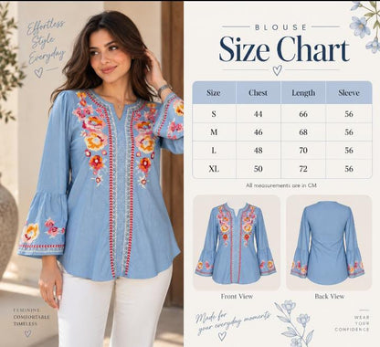 Floral Embroidered Flare-Sleeve Blouse