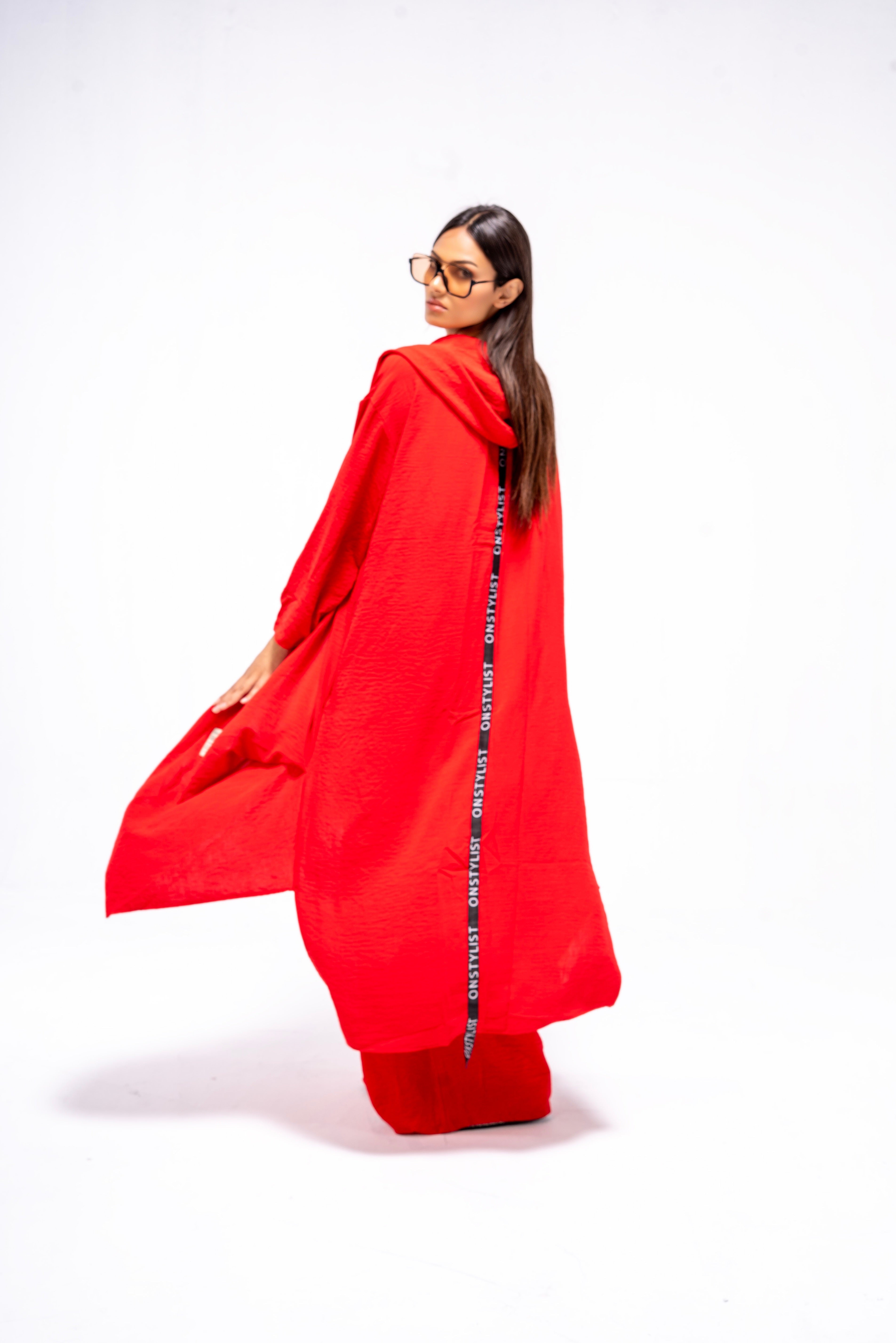 Red Hoodie Cardigan Set