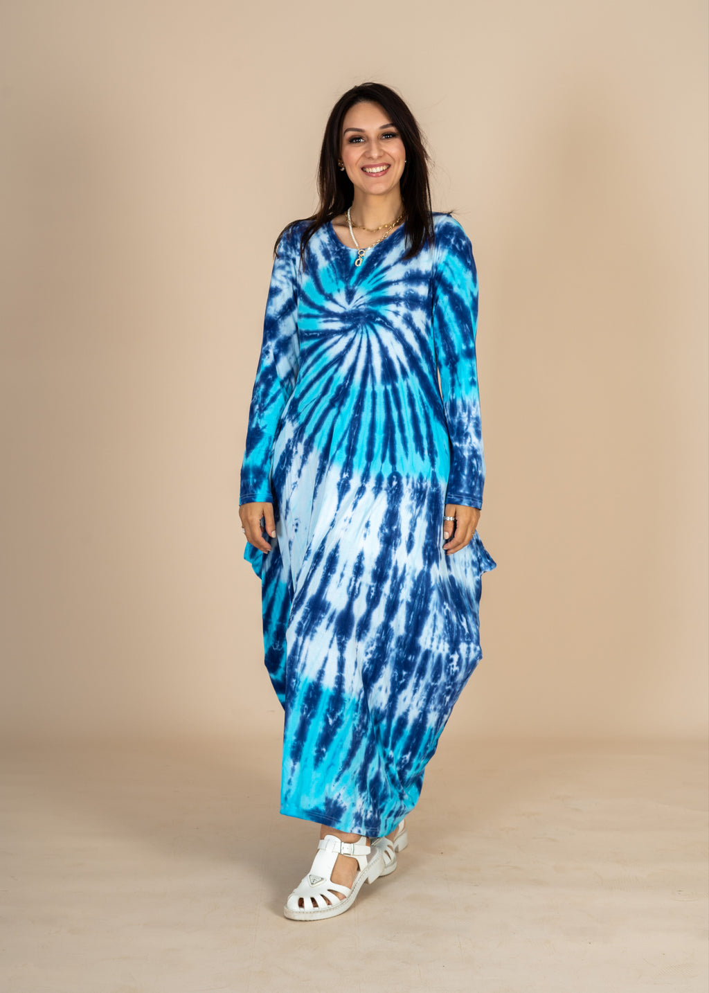 Multi Blue  Tiedye Ballon Dress