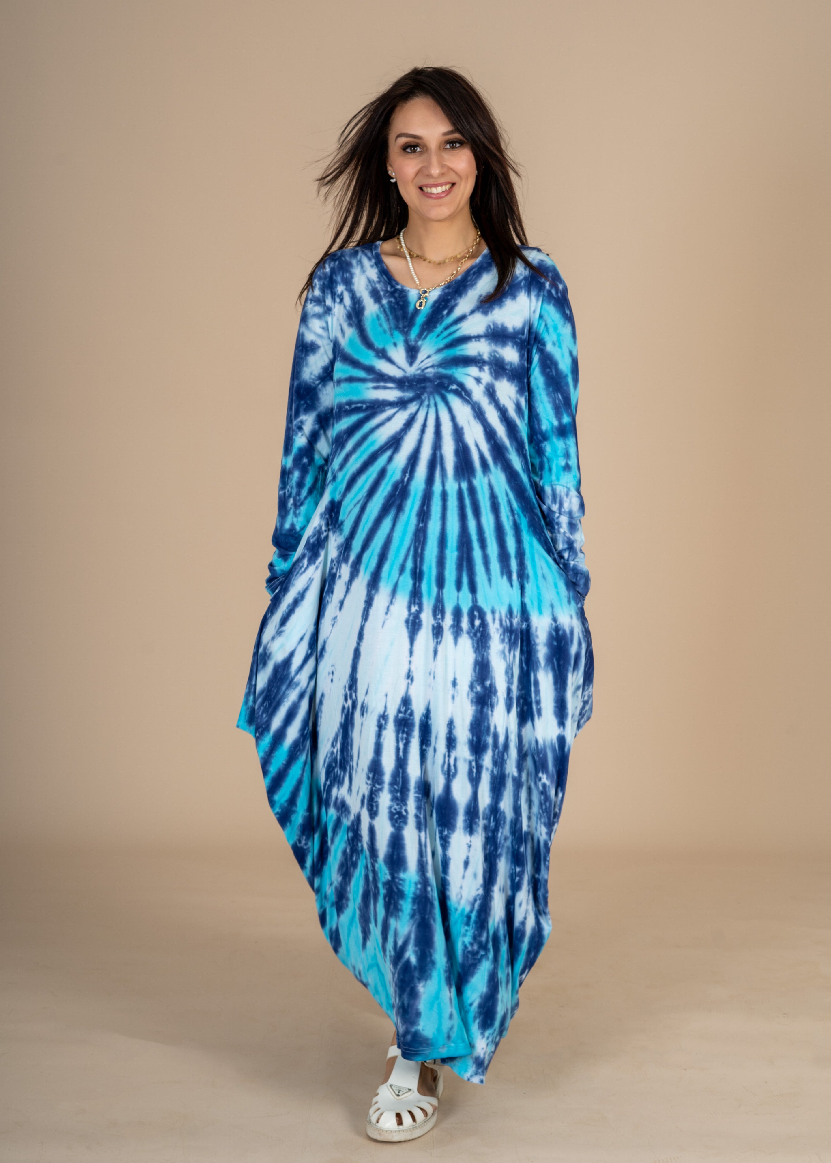 Multi Blue  Tiedye Ballon Dress