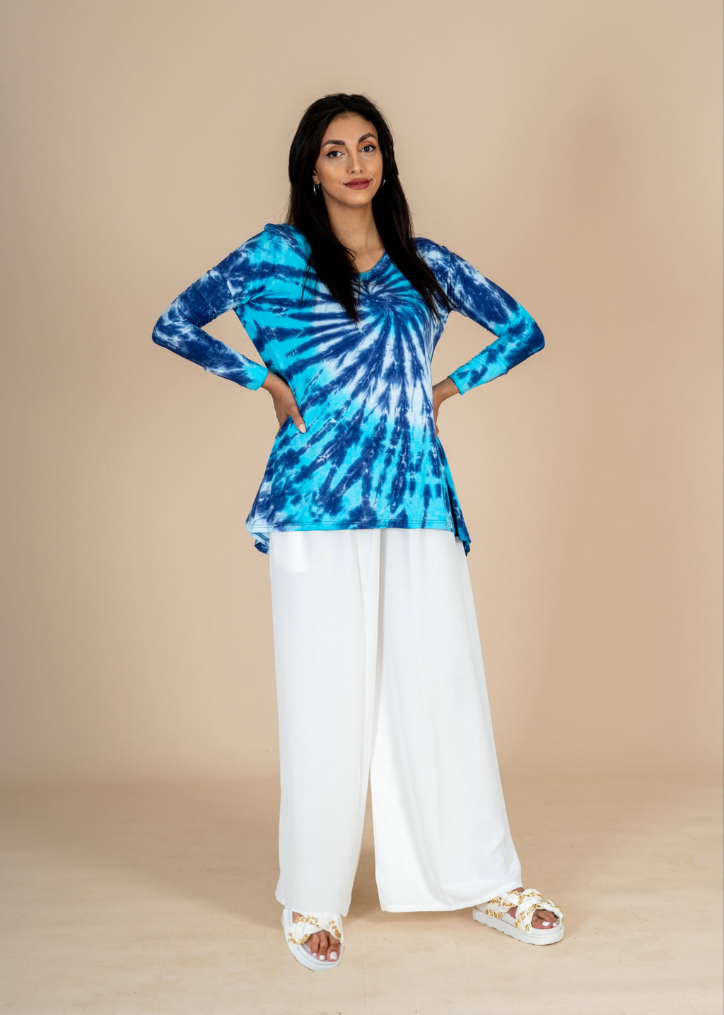 Multi Blue Tie Dye Top